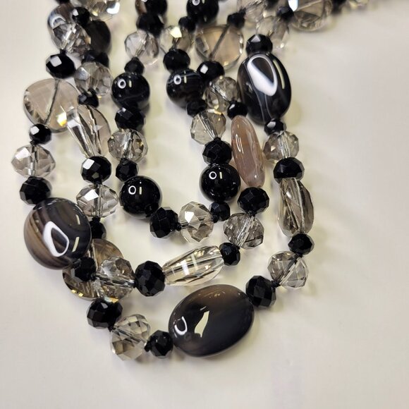 Multistrand Black Beaded Necklace Shiny Grey and Black Beaded Necklace - Picture 7 of 11